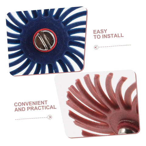 Inch Radial Polishing Wheel Kit Featuring Sturdy 3Mm Shank And Grit Ranging From Eighty To Two Thousand Five Hundred showing colors and detail of installation.