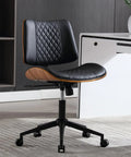 Armless Office Chair With Wheels For Home Office, Adjustable Height, PU Leather Mid Back, 360 Degree Swivel Desk Chair