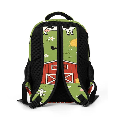 Back view of Green Grass Farm Cartoon Printed Unisex Backpack With Large Capacity Durable Polyester Breathable Dope Everyday School Backpack