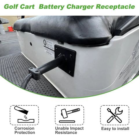 Premium 48V Delta Q Charger Receptacle Socket For Electric Golf Cart installed on chassis with heavy duty black plug.