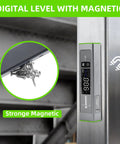 Handy All In One Digital Level With LCD Display And Magnetic Aluminum Angle Finder, Laser Level With 100 Ft Cross Line And Wall Line For Hanging Frames And Pictures, USB C Rechargeable mounted on metal beam