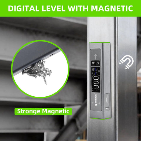 Handy All In One Digital Level With LCD Display And Magnetic Aluminum Angle Finder, Laser Level With 100 Ft Cross Line And Wall Line For Hanging Frames And Pictures, USB C Rechargeable mounted on metal beam