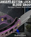 Wasp Pocket Folding Knife With 2.36 Inch Modified Wharncliffe Blade, Purple Anodized Titanium Handle With Holes, Button Lock