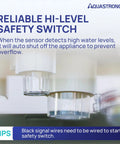 Automatic Condensate Pump For HVAC With Safety Switch, 115V, featuring reliable hi-level safety switch information text.