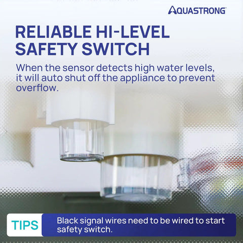 Automatic Condensate Pump For HVAC With Safety Switch, 115V, featuring reliable hi-level safety switch information text.