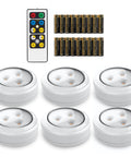 Six Pack Stick On Puck Lights With Remote Controlled DIY LED Under Cabinet Lighting For Kitchen Closet and Countertops Battery Powered Kit