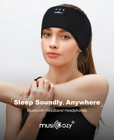 Woman wearing Sleep Headphones Headband Bluetooth 5.4 For Sleep And Workout Sweat Resistant Wireless Earphones