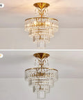 Crystal Gold Chandelier Ceiling Light With E12 Base, Modern Semi Flush Mount Fixture, 15.35 Inch Diameter, On and Off
