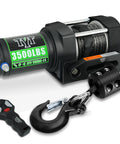 12V 3500 Lb Electric ATV UTV Winch with waterproof steel cable, wireless remote, mounting plate, and clevis hook