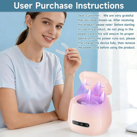 48kHz Ultrasonic Retainer Cleaner For Dentures And Aligners, Seriously Cleans Bacteria And Grime From Tiny Crevices, Safe For Braces, Easy Daily Dental Care Gadget That Keeps Your Smile Fresh And Ready For The Day, pink 200ml unit
