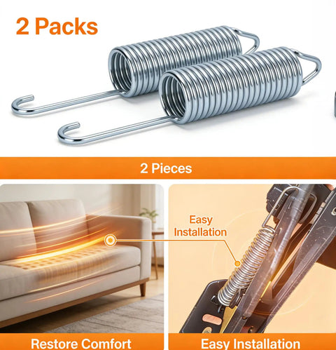 Top Shelf Replacement Recliner Sofa Chair Mechanism Tension Extension Springs Built Legit To Run Smooth On Demand Instant Comfort Restore Kit Two Pack Bundle two stainless steel springs with hooks.