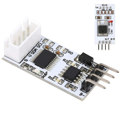 RS485 Temperature And Humidity Sensor Module With 12V Power For Industrial Monitoring, Compact Bus Module With Easy Wiring And Stable Signal, Perfect For Real Time Environmental Tracking In Electronics Projects, white PCB with pins