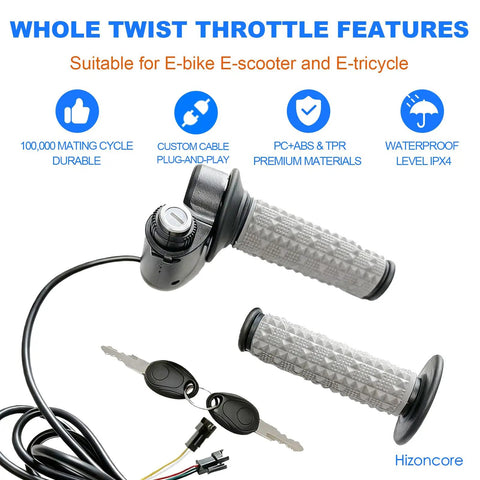 Full Twist Throttle For E Bikes And E Scooters Plug And Play 12V 72V Key Lock Pre Installed Grip Easy Install Ready Out Of The Box Wide Voltage Support Fits Most Models No Sweat
