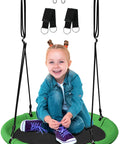Child on 24 Inch Saucer Tree Swing Set for Kids and Adults, Adjustable Backyard or Outdoor Playground Swing, Green and Black