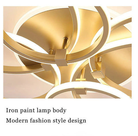 Gold acrylic rings of 40W Modern Ceiling Light With 2 Ring Design Dimmable Flush Mount Fixture Remote Control Chandelier.