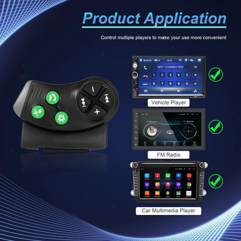 Universal Bluetooth Steering Wheel Remote For Car Stereo With Hands Free Calls Music And Video, plug and play use