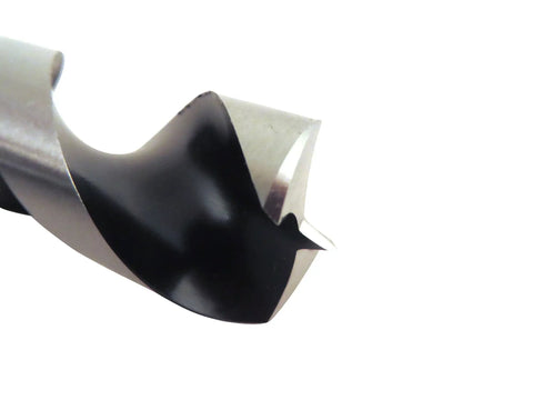 Close-up of OverDrive Ultra Smooth Brad Point Auger Bits Set Pro Grade 5/8 Inch, 3/4 Inch, and 1 Inch cutting edge, showing sharp tip.