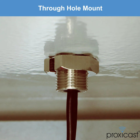 Slick Ultra Low Profile Indoor Outdoor Omni Directional MIMO WiFi Antenna Triple Band 2.4 5.8 6 GHz Flat Puck Design RP SMA Male Connectors Vandal Proof Mount showing through hole mount with black cable.