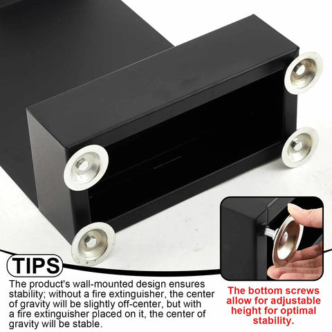 2 Pack Heavy Duty Fire Extinguisher Stand With Raised Base for Garage, showing adjustable leveling feet details.