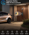 Level 1 And Level 2 Tesla Charger With 25 Ft Nacs Mobile Connector for Home EV Charging Station connected to a Tesla.