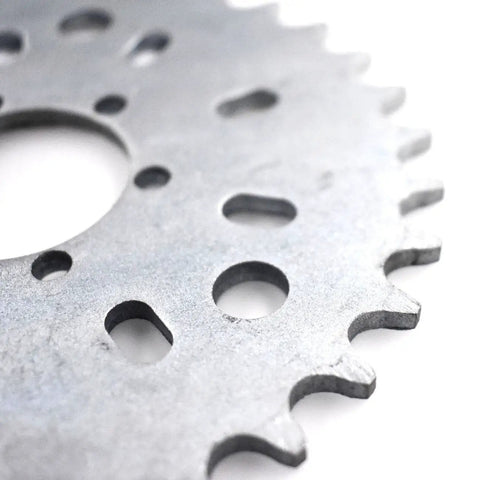 Close-up of 32T Chain Wheel Sprocket For Motorized Bicycle Fit 49cc 50cc 66cc 80cc Gas Bike Rear Sprocket Mount Kit With 9 Hole Sprocket Mount CNC