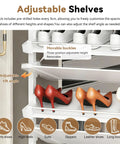 Adjustable shelves of Heavy Duty Slide Out Shoe Rack Badass Adjustable Organizer With 4 To 15 Tiers for fitting various shoe types.