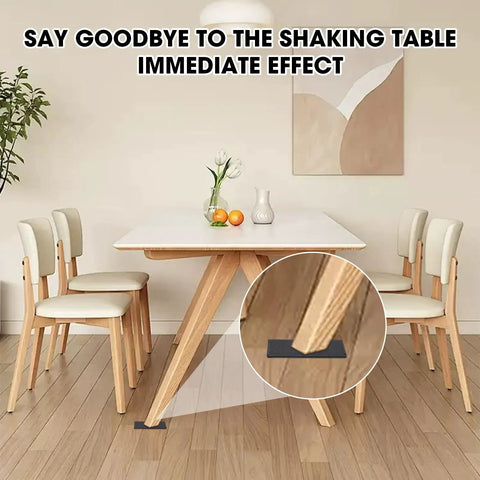 Dining table stabilized with 80 Piece Solid Plastic Shims For Leveling Black Drywall Shim Set With Three Sixty Fourths Of An Inch.