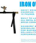 Heavy Duty Rooftop Sprinkler System For Wildfire Defense Featuring A Built Damn Tough Black Frame And Premium Brass Nozzles, view showcasing metal frame and brass head.