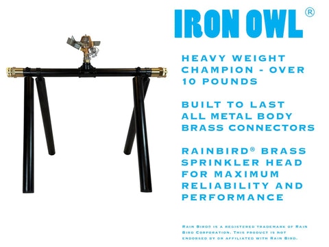 Heavy Duty Rooftop Sprinkler System For Wildfire Defense Featuring A Built Damn Tough Black Frame And Premium Brass Nozzles, view showcasing metal frame and brass head.