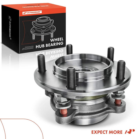 Front view of heavy-duty 5-lug front wheel bearing and hub assembly for Toyota Sequoia 2008-2022 and Tundra 2007-2021 RWD only.