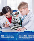 Children using Compound Monocular Microscope Kit 40X-2000X With Slides Set And Phone Adapter For Students And Home Lab Use Kid-Friendly Easy Setup