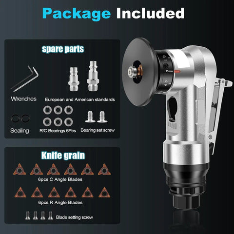 Abizarch Mini Pneumatic Chamfering Machine 30K RPM Air Beveler with adjustable speed, spare parts and blades shown in image.