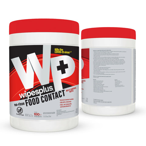 All Purpose Food Contact Cleaning Wipes No Rinse No Residue Quick Dry Formula Disinfecting Wipes For Restaurants Foodservice Schools Pro Grade Canister 100 Count front and back view