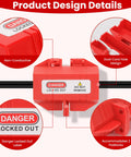 Industrial Grade Electric Plug Lockout Device for 110V to 125V Cords with Danger Locked Out Do Not Remove label, red body