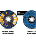Blue Silicon Carbide Strip Discs Set of 5 for Paint Removal and Rust Cleanup on an Angle Grinder, 4-1/2 Inch by 7/8 Inch, product view.