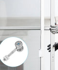 Heavy Duty Double Bearing Sliding Door Roller Featuring Silky Smooth Glide Pulleys and Standard 8mm Screw Mounting Holes, shown in use on a sliding door.