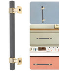 Two Tone Wardrobe Handle And Cabinet Pull Upgrade For Closet Doors And Kitchen Cabinets Metal Drawer Pulls In Gold And Grey Finish Modern European Style Hardware Replacement For A Slick Everyday Look, shown in various cabinet applications.