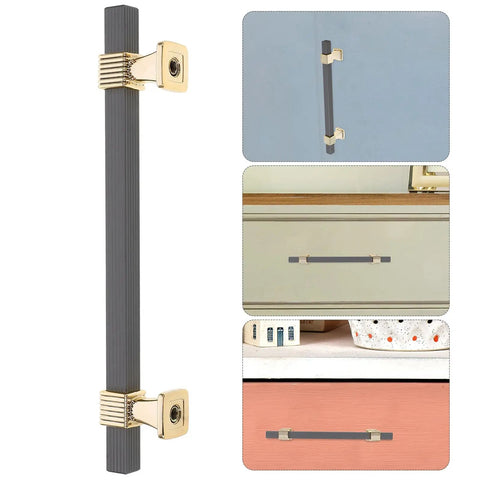 Two Tone Wardrobe Handle And Cabinet Pull Upgrade For Closet Doors And Kitchen Cabinets Metal Drawer Pulls In Gold And Grey Finish Modern European Style Hardware Replacement For A Slick Everyday Look, shown in various cabinet applications.