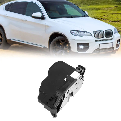 Premium Rear Right Power Door Lock Actuator For Bmw E60 E65 7 Series 5 Series M5 M6 showing the actuator against a BMW X6.
