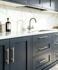 10 Pack Brushed Nickel And Gold Cabinet Handles And Drawer Knobs Set, Seven And A Half Inch Hole Center, Zinc Alloy Furniture Pulls on dark kitchen cabinets
