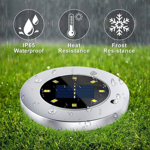 12 Pack 8 LED Solar Garden Lights Outdoor Waterproof IP65 Disk Landscape Pathway Yard Deck Walkway Warm White Rechargeable