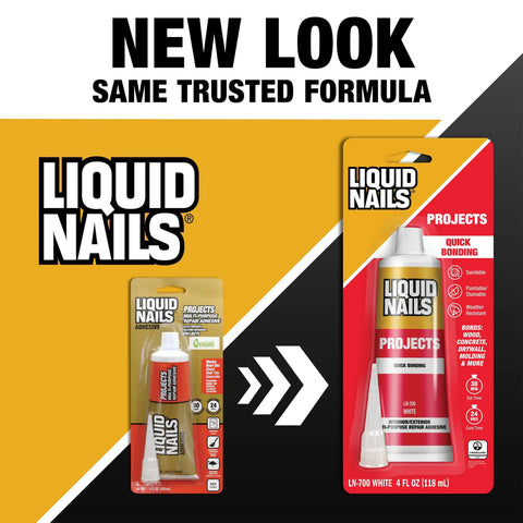 Heavy Duty Construction Adhesive For Small Projects And Repairs Fast Curing Waterproof Bonding Glue For Molding Trim Diy Home Fixes Knockout Hold Tough As Nails in 4oz packaging.