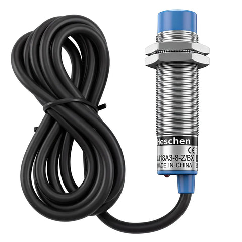 Inductive Proximity Sensor Switch No Fuss 8mm Detection Distance Non Shield Type Three Wire NPN Normally Open 10 To 30 VDC 200 mA Output M18 Mount LJ18A3 8 Z BX Blue Body, with cable