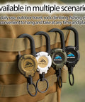 Beefy Heavy Duty Retractable Keychain With Multitool Carabiner Badge Holder And Id Clip Upgraded 58 Cm Stainless Steel Cord installed on backpack