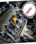 Rugged Rubber Hood Lock T-Handle with Elastic Vibration Dampening for car engine covers shown on an engine