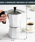 Compact Stovetop Espresso Maker And Handheld Electric Milk Frother Gift Set Pro Grade Aluminum Moka Pot with demitasse serving.