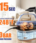 1800ML Portable Handheld Steam Cleaner With 2500W Fast Heating Power, features transparent water tank and steam nozzle.