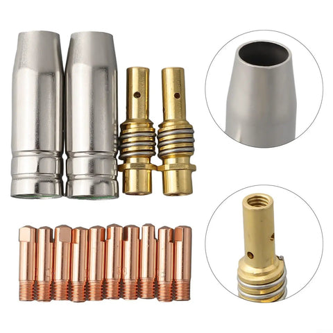 14 Piece MIG MAG Welding Torch Accessories Kit With M6 0.8mm Power Nozzles, Gas Nozzles, And Retaining Springs For MB14/15
