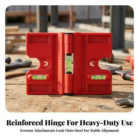 Folding level with steel-gripping, yellow component and reinforced hinge for heavy-duty use.
