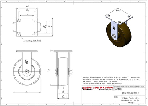 Service Caster 6-inch high-temperature phenolic top-plate caster set of 4 (2 swivel with brakes, 2 rigid)